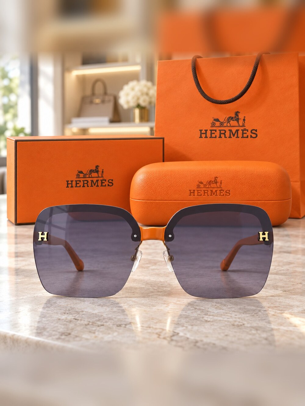 Hermes Orange H Square Sunglasses